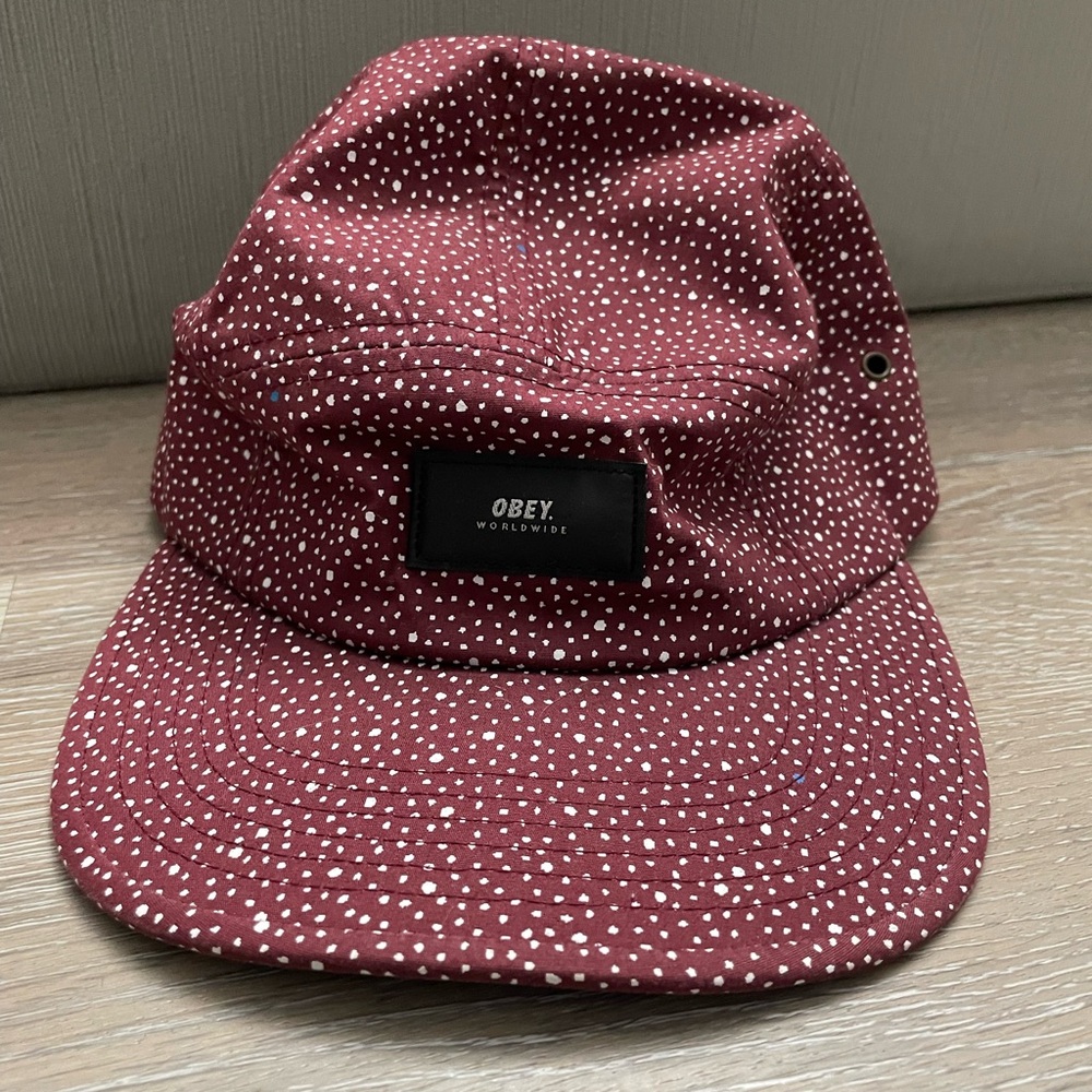 Obey Burgundy Hat with White Dots